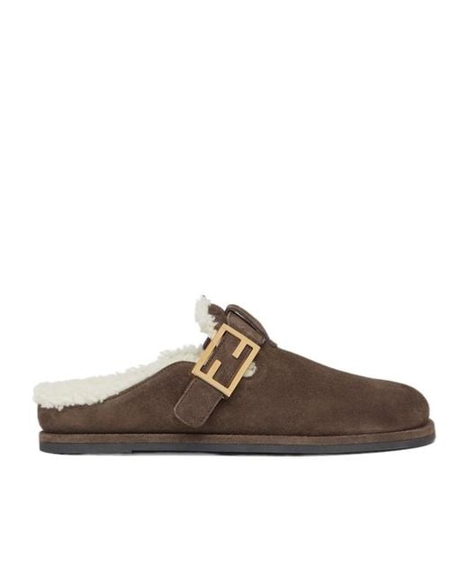 Fendi Brown Feel Round Toe Slippers