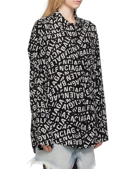 Balenciaga Black All-Over Logo Printed Buttoned Shirt