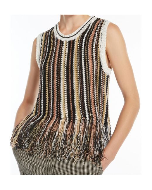 Weekend by Maxmara Multicolor Linen Top With Fringes