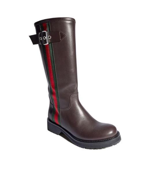 Gucci Brown Biker Boot With Web