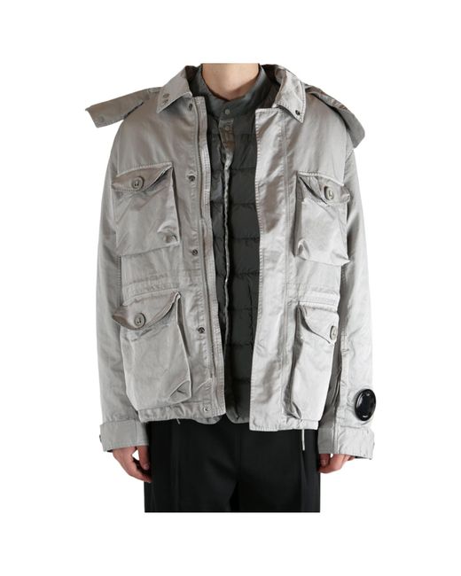 C P Company Gray Micro Kei Hooded Multi-Pocket Jacket for men