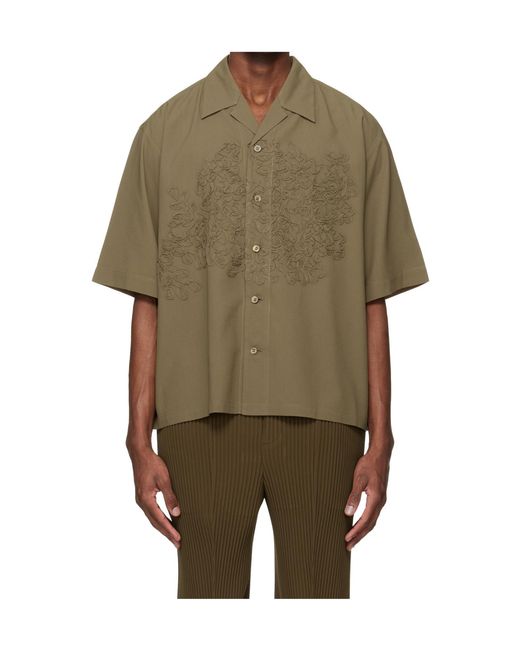Homme Plissé Issey Miyake Green Embroidered Short-Sleeve Shirt for men