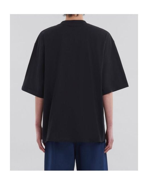 Marni Black Logo Printed Crewneck T-Shirt for men