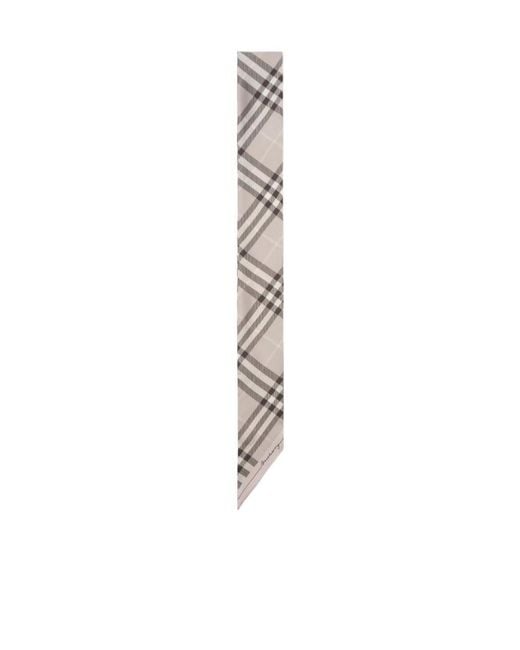 Burberry White Skinny Contrast-Check Silk Scarf