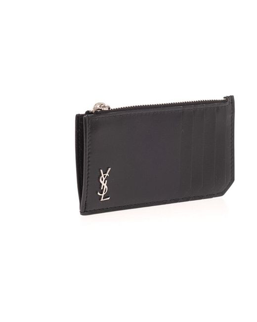 Saint Laurent Black Tiny Monogram Fragments Zip Card Case for men