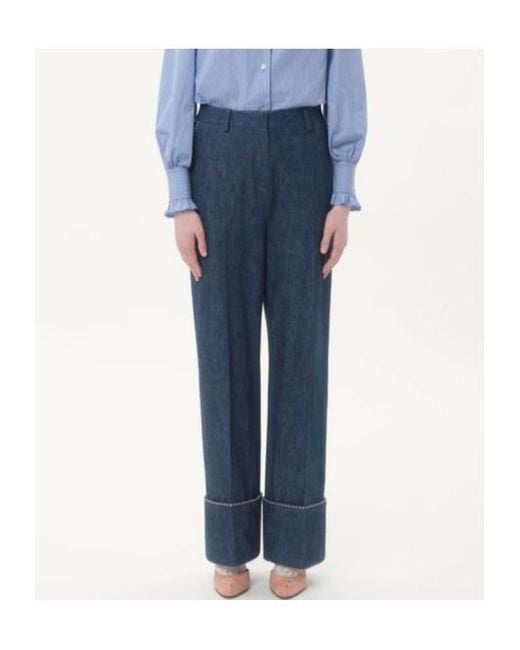 Valentino Blue Turn-Up Hem Wide Leg Jeans