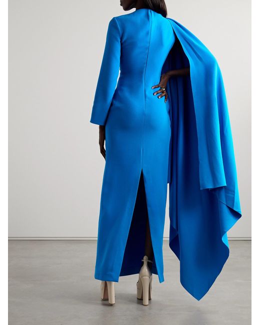 Solace London Blue Asymmetric Draped Crepe Gown
