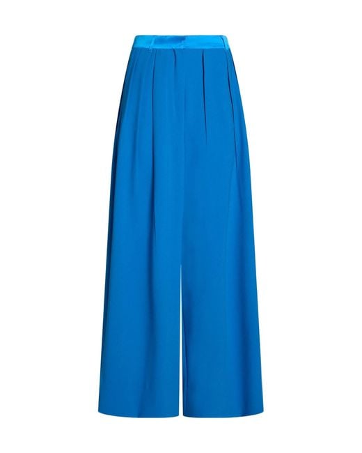 Max Mara Blue Solid Color Wide-Leg Trousers