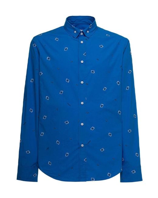 KENZO Blue Printed Long-Sleeved Shirt for men