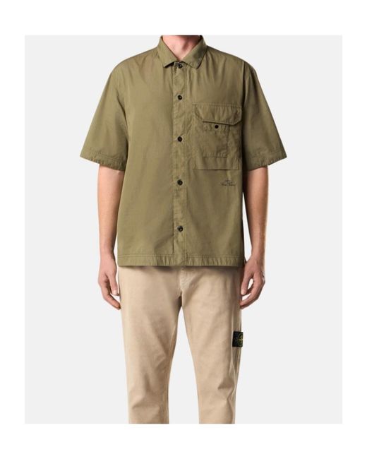 Stone Island Green Buttoned Patch Pocket Shirt for men