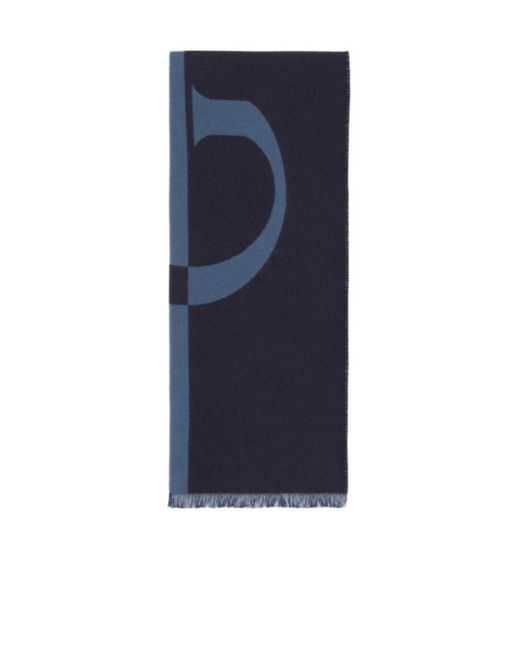 Gucci Blue Wool Scarf With Logo for men