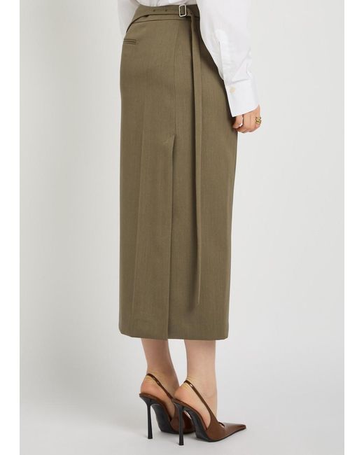 Victoria Beckham Green Wrap-Detail Wool-Blend Midi Skirt