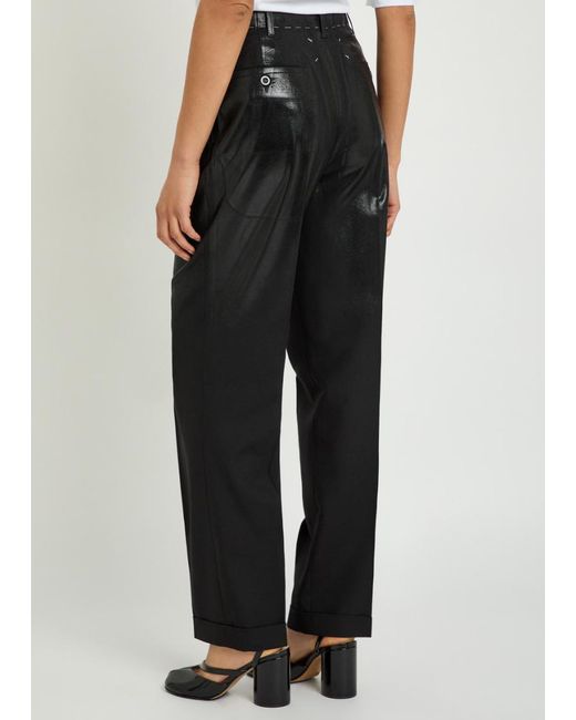 Maison Margiela Black Coated Straight-Leg Wool Trousers