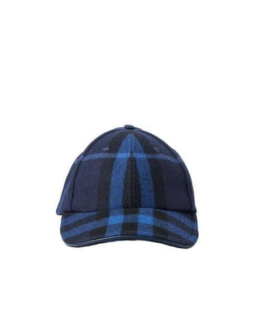 Burberry Blue Checked Baseball Cap for men