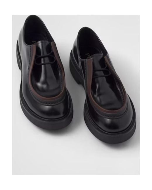 Prada Black Opaque Brushed Leather Lace-Up Shoes for men