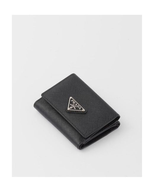 Prada Black Logo-Plaque Press-Stud Fastened Wallet for men