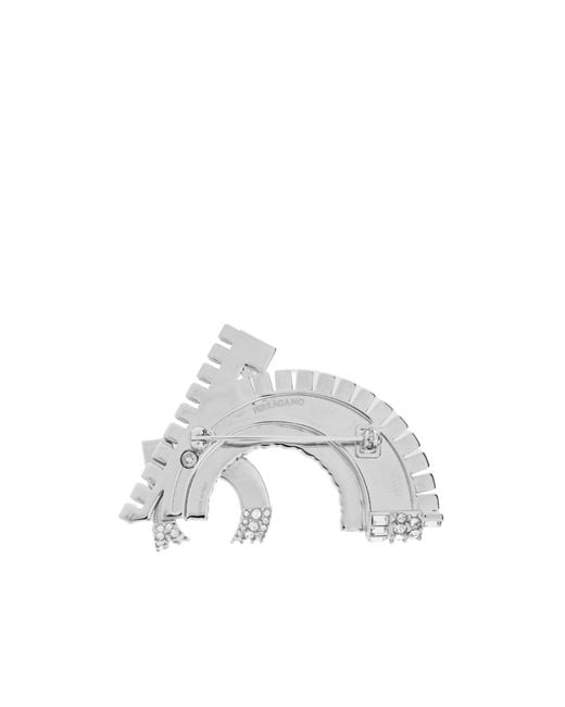 Ferragamo White Crystal Brooch