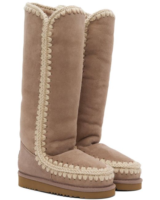 Mou Natural Woven Detail Padded Boots