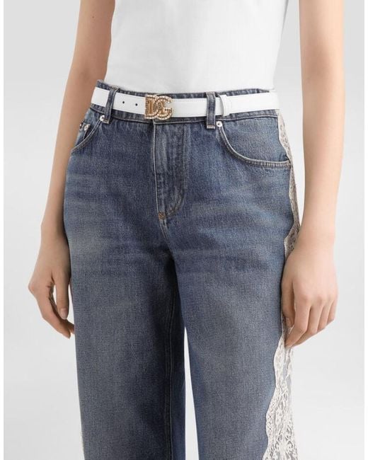 Dolce & Gabbana White Crystal Logo Buckle Belt