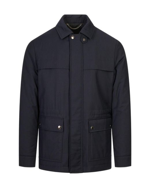 Canali Blue Long-Sleeved Casual Jacket for men