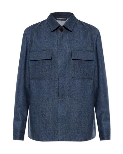 Etro Blue Flap Pocket Shirt Jacket for men