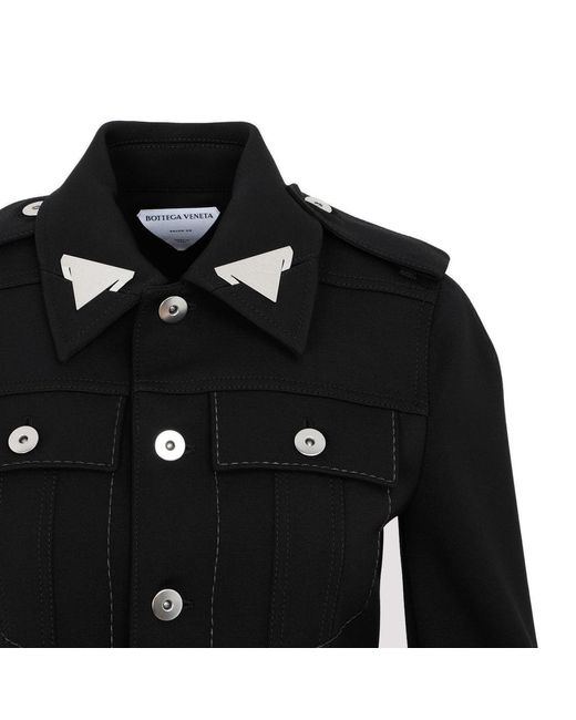 Bottega Veneta Black Structured Buttoned Mini Shirt Dress