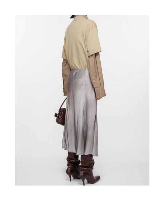 Acne Gray Satin Wrap Midi Skirt