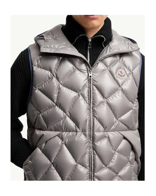 Moncler Gray Iarba Hooded Geometric Quilted Down Vest for men