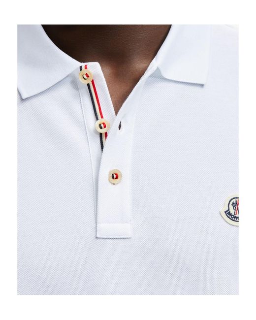 Moncler White Logo Patch Short-Sleeved Polo Shirt for men