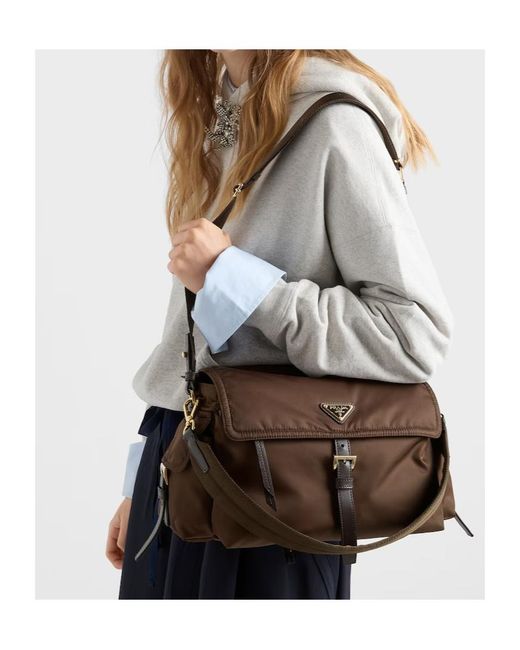 Prada Brown Explore Large Re-Nylon Shoulder Bag With Flap