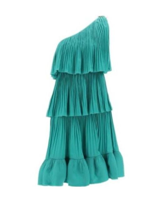 Lanvin Green Charmeuse Tiered Sleeveless Dress