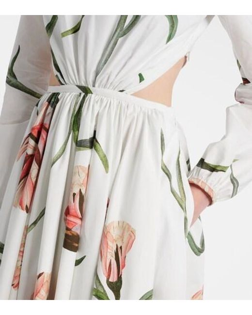 Giambattista Valli White Macro Carnation Cutout Poplin Maxi Dress