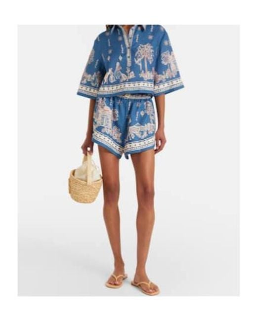 ALÉMAIS Blue Acacia Printed Cropped Linen Shirt