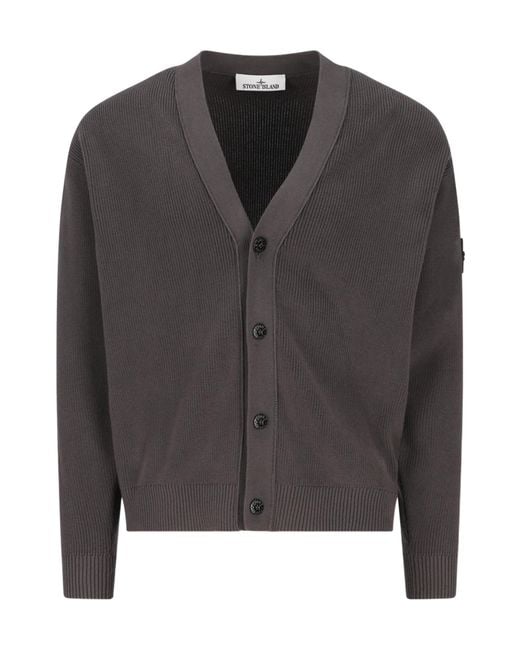 Stone Island Black Long-Sleeved Knitted Cardigan for men