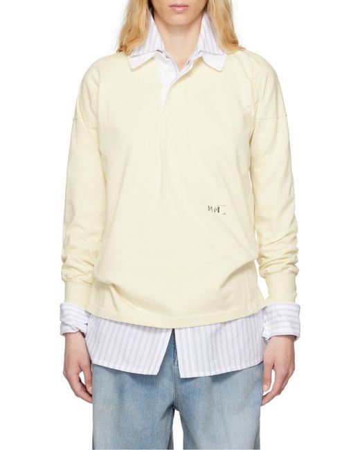 Maison Margiela White Logo Embroidered Long-Sleeved Polo Shirt for men