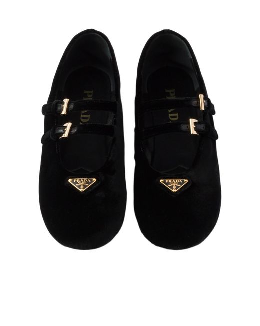 Prada Black Almond-Toe Velvet-Finish Ballerina Shoes