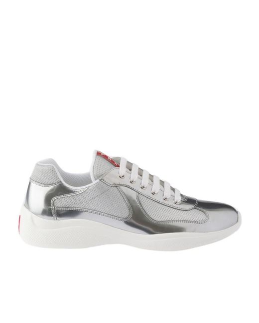 Prada Gray America's Cup Metallic Leather And Bike Fabric Sneakers for men