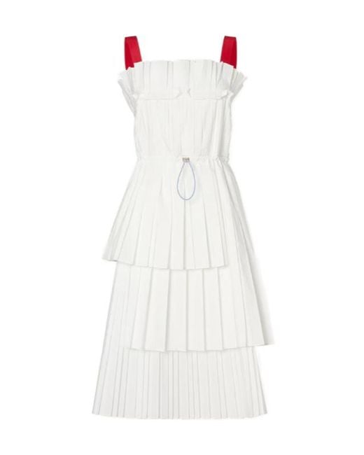 Fendi White Ruffled Pleated Midi Dress