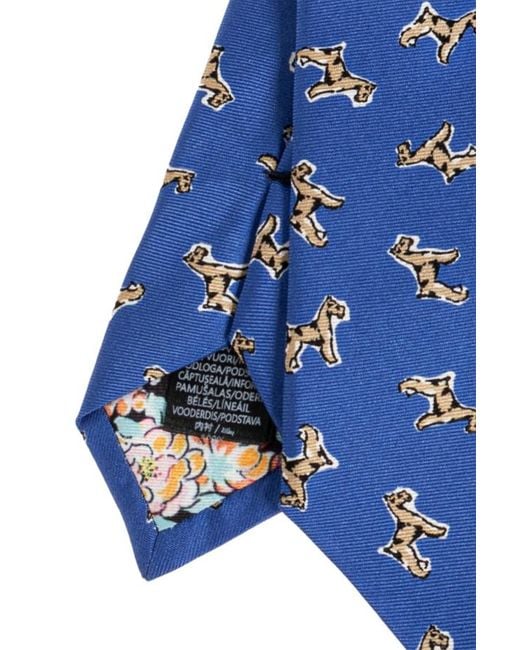 Paul Smith Blue All-Over Dog Motif Tie for men