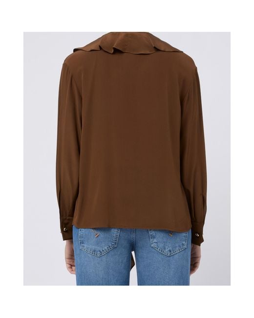 Max Mara Brown Studio Epica Ruffle Detailed Crewneck Top
