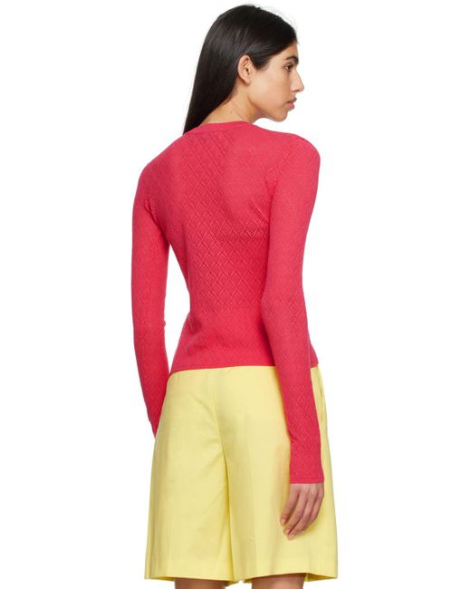 MSGM Red T-Shirt With Round Neck And Long Sleeves