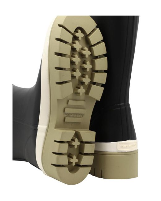 Tory Burch Black Ridged Rubber Sole Boots