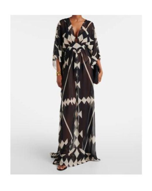 Johanna Ortiz Black Printed Georgette Maxi Dress