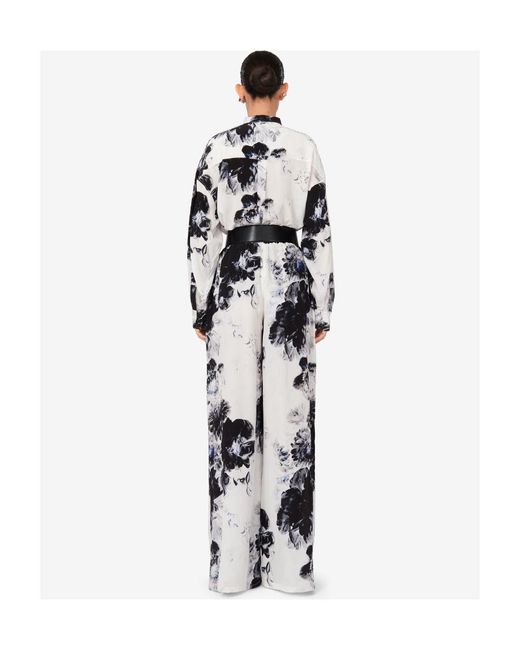 McQueen White Floral Printed Elasticated Waistband Trousers