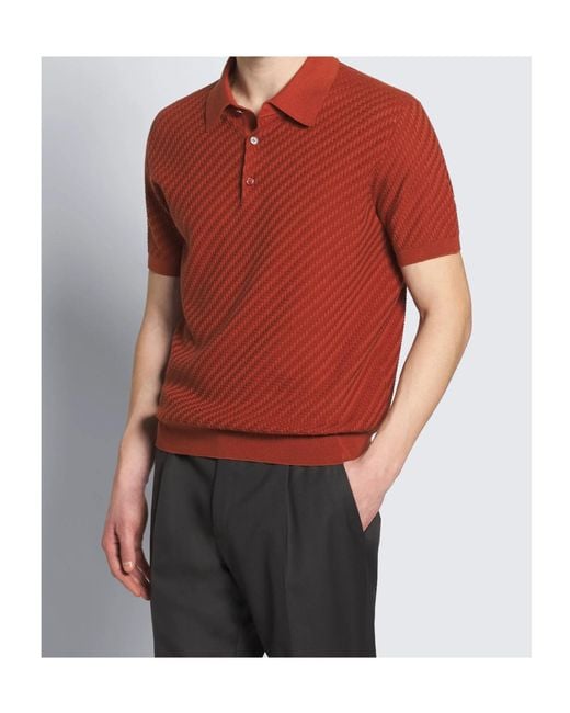 Brioni Red Brick Cotton, Silk And Cashmere Trama Weave Polo for men