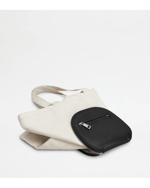 Tod's White Canvas And Leather Folding Bag