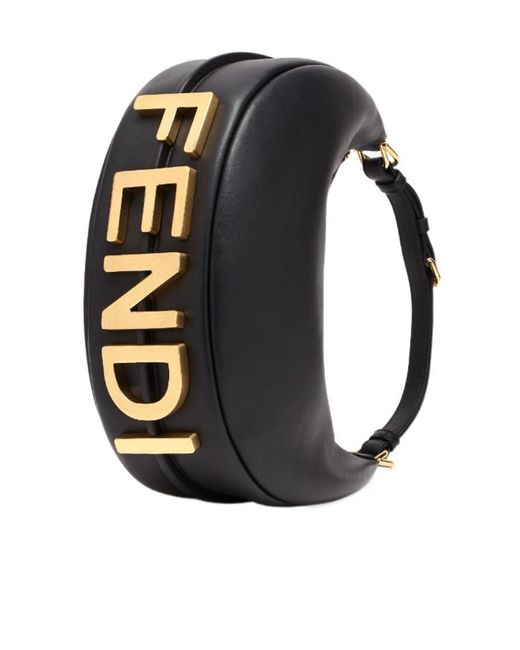 Fendi Black Graphy Logo Plaque Small Shoulder Bag