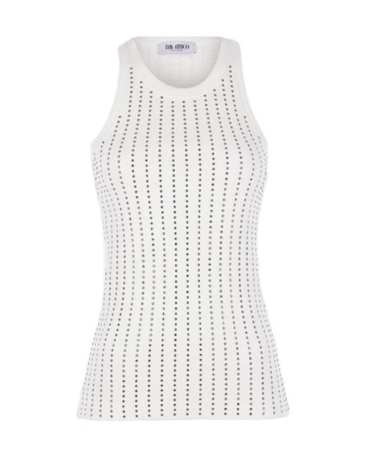 The Attico White The Embellished Sleeveless Ribbed Top