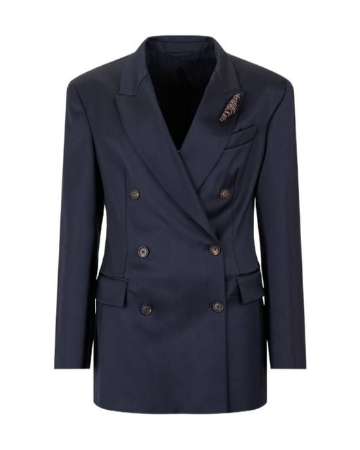 Brunello Cucinelli Blue Lapel Long-Sleeved Suit Jacket