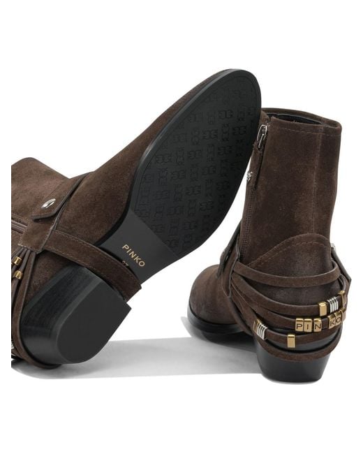 Pinko Brown Round-Toe Ankle Boots